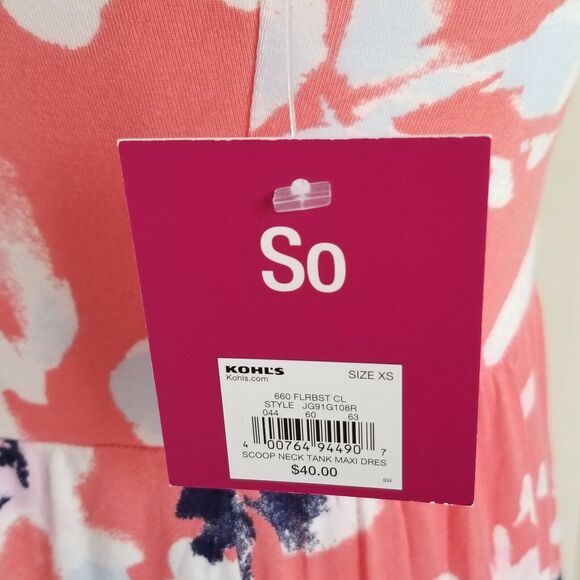 SO Scoop Neck Maxi Dress salmon floral Size XS - Picture 6 of 7